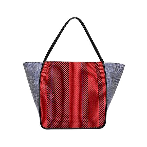 PROENZA SCHOULER XL Mixed Woven Tote Bag Red/Blue - Picture 1 of 13
